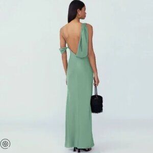 Fame and Partners Francois Green Drape Maxi Slip Feminine Romantic Dress Size 6